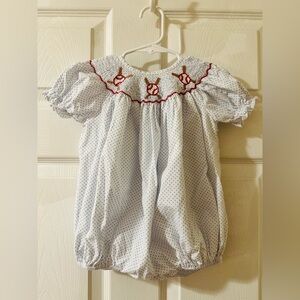 Stitchy Fish little slugger bubble! Baby girls’ suit w/precious flutter sleeve.